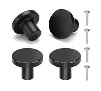 Parthan 4 Pcs Black Round Cabinet Knobs, Durable Stainless Steel Drawer Pulls for Kitchen, Wardrobe and Furniture, Black Door Knobs, Cupboard Kn OBS