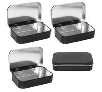 Parthan 4 Pcs Tin Containers, 9.5X6cm Tins Container, Metal Rectangular Small Tin, Rectangular Hinged Tins Box Containers Portable Mini Storage Box Home Organizer for Small Items Key Candy