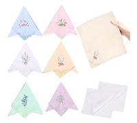 Parthan 8 Pcs Ladies Handkerchiefs of Flower Embroidery 11.02 x 11.02 Inch Handkerchiefs Women Cotton Vintage Floral Style Handkerchiefs Women with Lace for Party Wedding(Colour Embroidery)