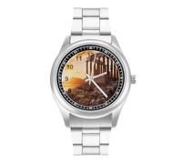 Parthenon Temple on A Sunset Fashion Quartz Wrist Watch Stainless Steel Wristwatches with Arabic Numerals for Men Women