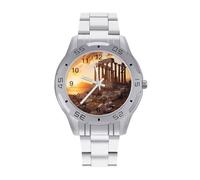Parthenon Temple on A Sunset Men's Business Watch Fashion Stainless Steel Wristwatches Custom Easy Read Watches for Women