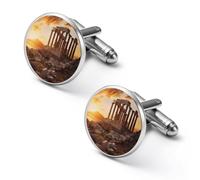 Parthenon Temple on A Sunset Mens Classic Cufflinks Custom Shirt Cuff Links Jewelry Accessories for Business Wedding 0.7" 0.8"