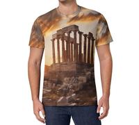 Parthenon Temple on A Sunset Men's T-Shirts Classic Short Sleeve Crew Neck Tee Summer Casual Tops Graphic XL