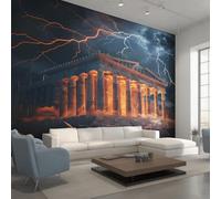 Parthenon Temple Wallpaper for Living Room, Lightning Acropolis Wall Mural for Bedroom 200x140 cm, Non-Woven Photo Wallpaper, Home Decor D&O126