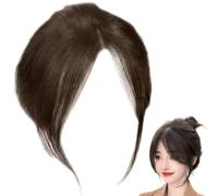 Partial Bangs Hair Piece, 9.8 inch Natural Clip Bangs, Breathable Human Hair Toppers, Realistic Lightweight Hair Topper for Women Men (Light Brown)