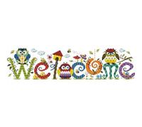 Partial Cross Stitch Kit Owl Welcome Sign Home Decoration 14CT 58x17cm