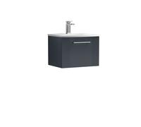 Partial Fluted 1 Drawer Wall Hung Vanity Unit with 1 Tap Hole Curved Basin- 500mm - Satin Dark Grey