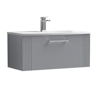 Partial Fluted 1 Drawer Wall Hung Vanity Unit with 1 Tap Hole Curved Basin- 800mm - Satin Grey