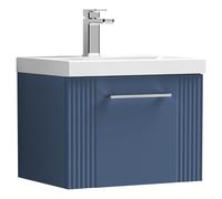 Partial Fluted 1 Drawer Wall Hung Vanity Unit with 1 Tap Hole Thin-Edge Basin- 500mm - Satin Blue
