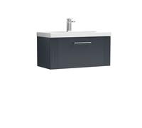 Partial Fluted 1 Drawer Wall Hung Vanity Unit with 1 Tap Hole Thin-Edge Basin- 800mm - Satin Soft Black