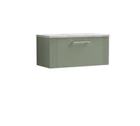 Balterley Belvide Partial Fluted 1 Drawer Wall Hung Vanity Unit With Bellato Grey Laminate Worktop - 800mm - Satin Green