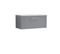Partial Fluted 1 Drawer Wall Hung Vanity Unit with Bellato Grey Laminate Worktop - 800mm - Satin Grey