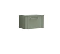 Partial Fluted 1 Drawer Wall Hung Vanity Unit with Colour Coordinating Worktop - 600mm - Satin Green
