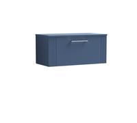 Partial Fluted 1 Drawer Wall Hung Vanity Unit with Colour Coordinating Worktop - 800mm - Satin Blue