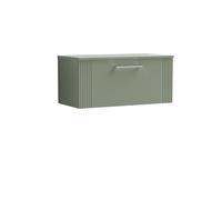 Partial Fluted 1 Drawer Wall Hung Vanity Unit with Colour Coordinating Worktop - 800mm - Satin Green