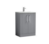 Partial Fluted 2 Door Floor Standing Vanity Unit with 1 Tap Hole Curved Basin- 600mm - Satin Grey