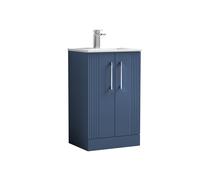 Partial Fluted 2 Door Floor Standing Vanity Unit with 1 Tap Hole Minimalist Basin - 500mm - Satin Blue