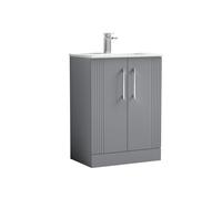 Partial Fluted 2 Door Floor Standing Vanity Unit with 1 Tap Hole Minimalist Basin - 600mm - Satin Grey
