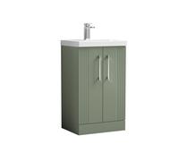 Partial Fluted 2 Door Floor Standing Vanity Unit with 1 Tap Hole Thin-Edge Basin- 500mm - Satin Green
