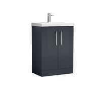 Partial Fluted 2 Door Floor Standing Vanity Unit with 1 Tap Hole Thin-Edge Basin- 600mm - Satin Dark Grey