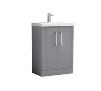 Retro 2 Door Floor Standing Vanity Unit with Thin-Edge 1 Tap Hole Ceramic Basin - 600mm - Satin Grey - Balterley