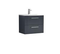 Balterley Partial Fluted 2 Drawer Wall Hung Vanity Unit With 1 Tap Hole Curved Basin- 600mm - Satin Dark Grey
