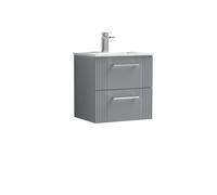 Partial Fluted 2 Drawer Wall Hung Vanity Unit with 1 Tap Hole Minimalist Basin - 500mm - Satin Grey