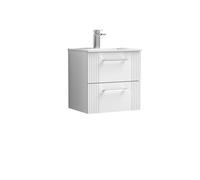 Partial Fluted 2 Drawer Wall Hung Vanity Unit with 1 Tap Hole Minimalist Basin - 500mm - Satin White