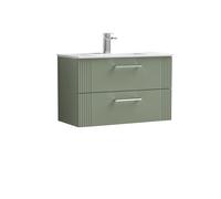 Partial Fluted 2 Drawer Wall Hung Vanity Unit with 1 Tap Hole Minimalist Basin - 800mm - Satin Green