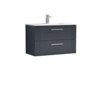 Partial Fluted 2 Drawer Wall Hung Vanity Unit with 1 Tap Hole Minimalist Basin - 800mm - Satin Soft Black