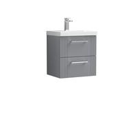 Partial Fluted 2 Drawer Wall Hung Vanity Unit with 1 Tap Hole Thin-Edge Basin - 500mm - Satin Grey
