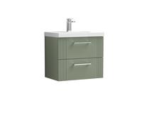 Partial Fluted 2 Drawer Wall Hung Vanity Unit with 1 Tap Hole Thin-Edge Basin- 600mm - Satin Green