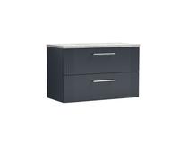 Partial Fluted 2 Drawer Wall Hung Vanity Unit with Bellato Grey Laminate Worktop - 800mm - Satin Soft Black