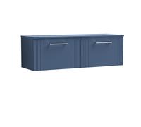 Partial Fluted 2 Drawer Wall Hung Vanity Unit with Colour Coordinating Laminate Worktop - 1200mm - Satin Blue