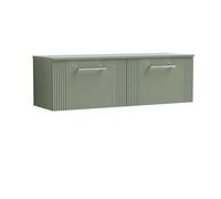 Partial Fluted 2 Drawer Wall Hung Vanity Unit with Colour Coordinating Worktop - 1200mm - Satin Green