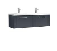 Partial Fluted 2 Drawer Wall Hung Vanity Unit with Double Ceramic Basin - 1200mm - Satin Dark Grey