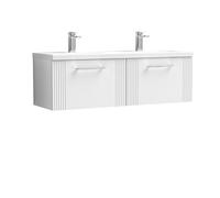 Balterley Wall Hung 2 Drawers Vanity Unit - 2 Ceramic Basin 1200mm, Satin White Balterley White