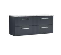 Partial Fluted 4 Drawer Wall Hung Vanity Unit with Carrera Marble Laminate Worktop - 1200mm - Satin Dark Grey
