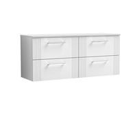 Partial Fluted 4 Drawer Wall Hung Vanity Unit with Colour Coordinating Worktop - 1200mm - Satin White