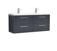 Balterley Wall Hung 4 Drawers Vanity Unit- 2 Ceramic Basin 1200mm, Satin Dark Grey Balterley Grey