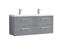Balterley Wall Hung 4 Drawers Vanity Unit- 2 Ceramic Basin 1200mm, Satin Grey Balterley Grey