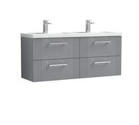 Balterley Wall Hung 4 Drawers Vanity Unit- 2 Polymarble Basin 1200mm, Satin Grey Balterley Grey