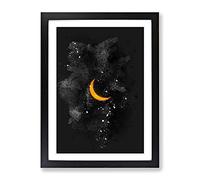 Partial Solar Eclipse Paint Splash Modern Framed Wall Art Print, Ready to Hang Picture for Living Room Bedroom Home Office Décor, Black A4 (34 x 25 cm)