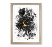 Partial Solar Eclipse Watercolour Modern Framed Wall Art Print, Ready to Hang Picture for Living Room Bedroom Home Office Décor, Oak A3 (34 x 46 cm)