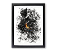Partial Solar Eclipse Watercolour Modern Framed Wall Art Print, Ready to Hang Picture for Living Room Bedroom Home Office Décor, Black A3 (34 x 46 cm)
