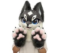 Partial Wolf Fursuit Set, Furry Head mask Paws Tail Feet costume outfit, Cosplay Costume for Halloween Comic Con Themed Party (Head paws, Height 4'7"-5'5")