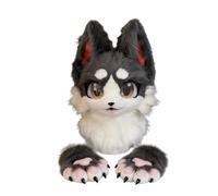 Partial Wolf Fursuit Set, Furry Head mask Paws Tail Feet costume outfit, Cosplay Costume for Halloween Comic Con Themed Party (Head B+paws, Height 5'5"-6'0")