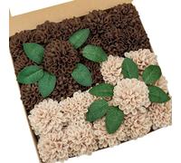 partiazy Artificial Flowers, 25pcs Artificial Rose for DIY Bouquets Arrangement, Brown and Tan Dahlia Flowers Foam Fake with Stems for Wedding Shower Party Floral Arrangements Tables Home Decorations