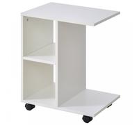 HOMCOM C-Shape End Table Storage Unit w/ 2 Shelves 4 Wheels Home Office Black - White