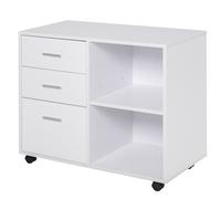 HOMCOM Freestanding Storage Cabinet w/ 3 Drawers 2 Shelves 4 Wheels Office White